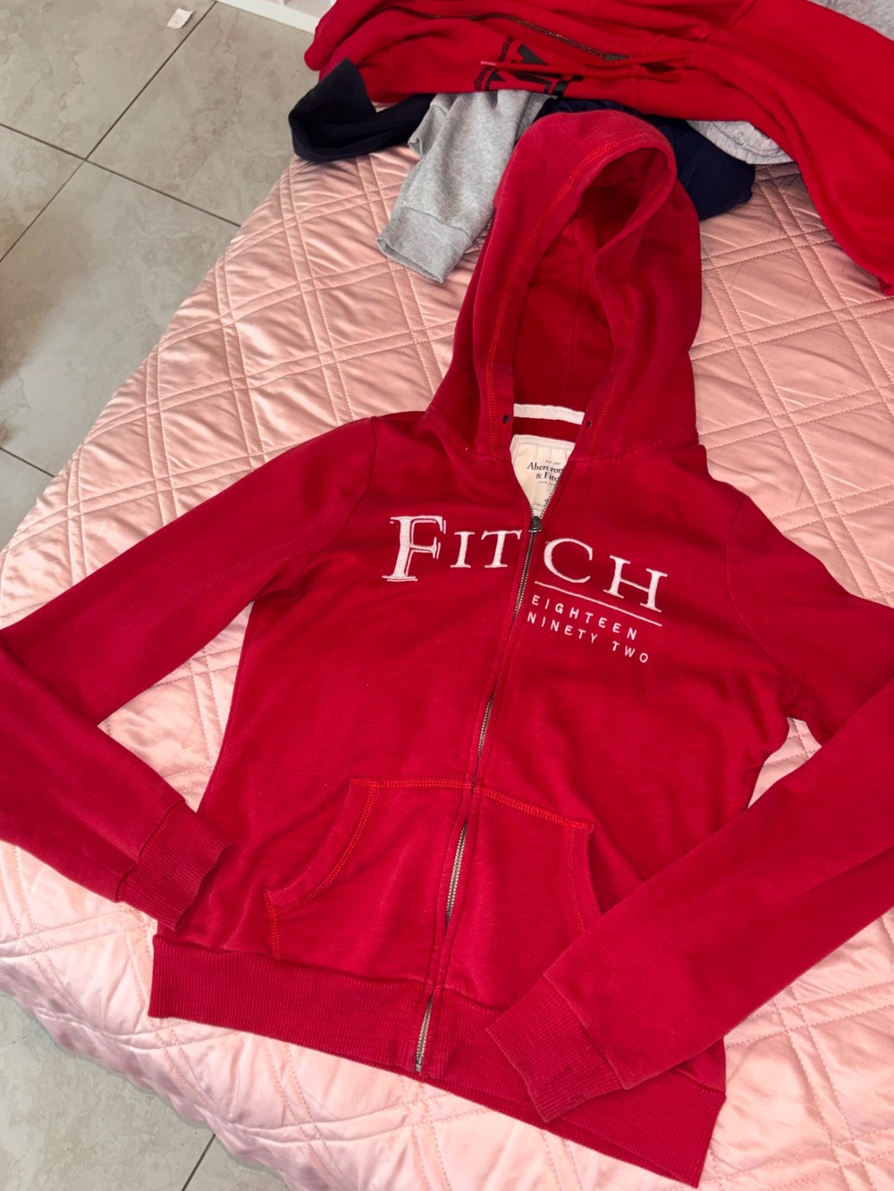 Abercrombie & Fitch Red Zip-Up Hoodie with Logo